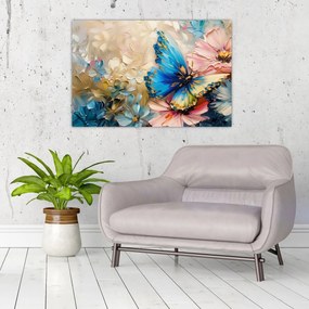 Tablou - Pictura de flori și fluturi (90x60 cm)