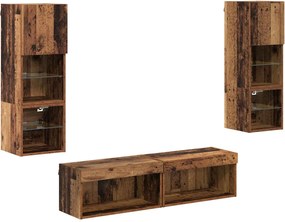 vidaXL Unitate TV de Perete Pe perete 6 pcs Lemn Vechi Lemn compozit