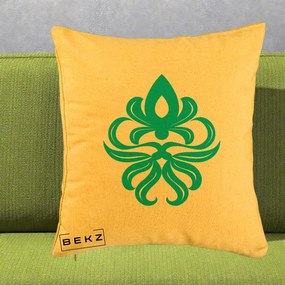 Perna Decorativa Ornament Turcoaz Fleur de Lis, 40x40 cm, Galben, Husa Detasabila, Perna Inclusa, BEKZ®