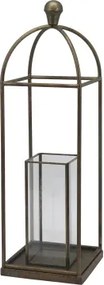 Felinar din alamă antichizată, cu suport din sticlă și fier, H68/L20/W20 cm