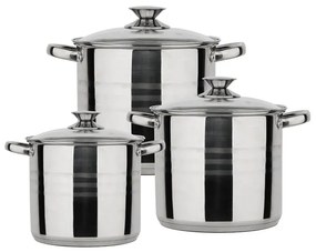 Set Vase Gătit din Inox, 6 Piese, Capacități 7.2 - 4.2 Litri, Bază 3 Straturi (Inducție), Capace din Sticlă Termorezistentă