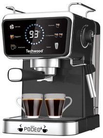 Espressor manual Techwood TCA-1386EXN, 1350W, 20 bar, 1.5 l, Cafea macinata si capsule Nesspresso5 functii, Ecran tactil, Duză de abur, Negru/Inox
