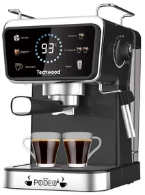 Espressor manual Techwood TCA-1386EXN, 1350W, 20 bar, 1.5 l, Cafea macinata si capsule Nesspresso5 functii, Ecran tactil, Duză de abur, Negru/Inox