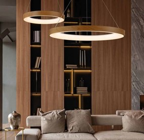 Lustra LED cu telecomanda design circular NISEKO II Wood 90cm