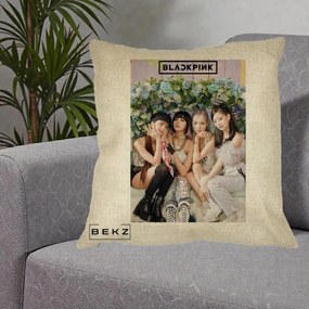 Perna Personalizata K-pop BLACKPINK Foto Grup, 40x40 cm, Crem, Husa Detasabila, Perna Inclusa, BEKZ®