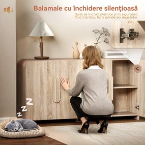 HOMCOM Comodă pentru Bucătărie, Mobilă cu Uși Soft-Close, Colțuri Rotunjite, Rafturi Reglabile, Stil Modern, Comodă pentru Living, Sufragerie, 157,4x39x82cm, Lemn Natural | Aosom Romania