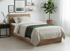 Pat de o persoana SOFIA 90 x 200 cm, stejar artisan Saltele: Cu saltele Coco Maxi 20 cm, Somiera pat: Cu lamele drepte