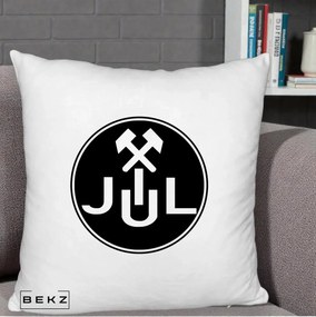 Perna Personalizata JUL Jiul Lupeni Fotbal, 40x40 cm, Alb Pufos, Husa Detasabila, Perna Inclusa, BEKZ®