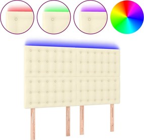 vidaXL Tăblie de pat cu LED, crem, 144x5x118/128 cm, piele ecologică