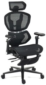 ErgoMesh X863 Scaun ergonomic, Sezut Translatie, cotiere 6D, Tetiera 3D, Suport lombar automat, Suport picioare, Baza Aluminiu, Full Mesh, Negru