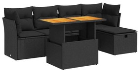 3327965 vidaXL Set mobilier grădină perne 6 piese negru poliratan/lemn acacia