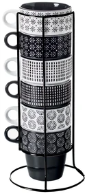 Set 6 cești de porțelan pe suport, căni de cafea