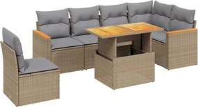vidaXL Set canapele de grădină, 7 piese, cu perne, bej, poliratan