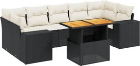 vidaXL Set mobilier de grădină cu perne, 8 piese, negru, poliratan