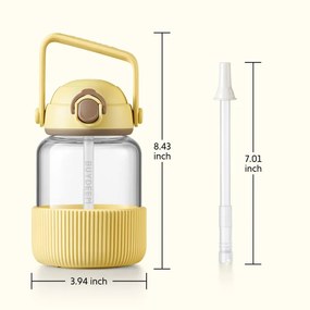 Sticla Buydeem DG78-MY, Pai pop-up, Maner, Sticla rezistenta la caldura pana la 150°C, Etansare tripla, Galben