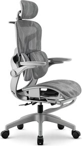 AEROMAX SLIDING Scaun ergonomic, Sezut Translatie, Cotiere Rabatabile, Tetiera 3D, Suport lombar dublu ajustabil, Suport picioare, Umeras, Full Mesh, Gri