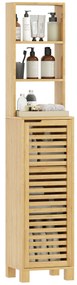 HOMCOM Dulap înalt pentru baie din bambus Coloană îngustă cu 3 polițe deschise Ușă cu lamele Rafturi reglabile 34x30x170 cm Natural | Aosom Romania