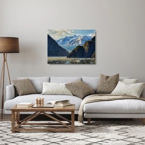 Tablou pe sticlă cu peisaj cu munții (70x50 cm)