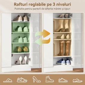 HOMCOM Dulap de Pantofi pentru 25-30 de Pantofi cu Uși Amortizate, Alb Lucios | Aosom Romania