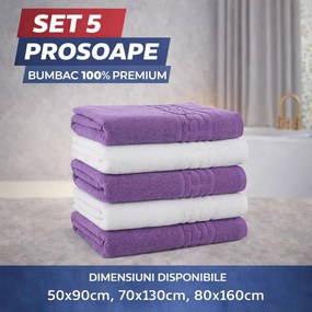 Set 5 Prosoape Baie 550g/m² Premium, 100% Bumbac, Absorbante și Pufoase