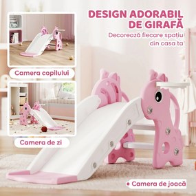 AIYAPLAY Tobogan pentru Copii cu Scară, Coș de Baschet și Minge, Design Girafă, pentru Copii 1-3 Ani, Roz | Aosom Romania