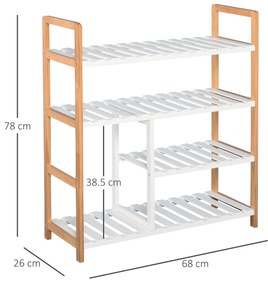 HOMCOM Etagère à Chaussures - etajeră de depozitare - Mobilier Pantofi 4 Nivele Lemn de pin rafturi cu lamele MDF Alb | Aosom Romania