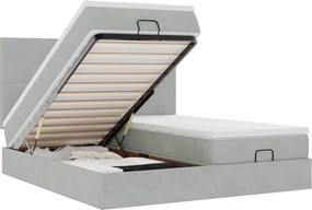 vidaXL Cadru de pat otoman cu saltele Gri deschis 200x200cm catifea