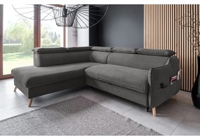 Colțar gri închis extensibil cu tapițerie din catifea (cu colț pe partea stângă ) Sweet Harmony – Miuform