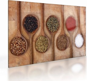 Tablou pe sticlă - condimente și linguri (70x50 cm)
