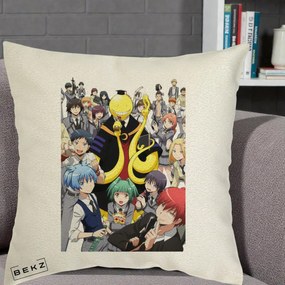 Perna Personalizata Assassination Classroom Grup Complet Anime, 40x40 cm, Ecru, Husa Detasabila, Perna Inclusa, BEKZ®