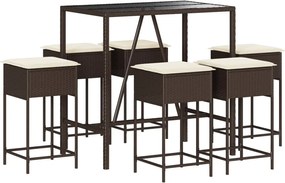 vidaXL Set de bar pentru grădină cu perne, 7 piese, maro, poliratan