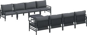 vidaXL Set de canapele pentru grădină cu pernă 9 pcs Negru Oțel