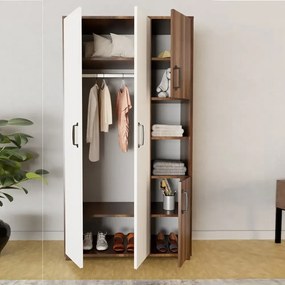 Dulap Homs 4 usi, alb si nuc,170x90x40 cm