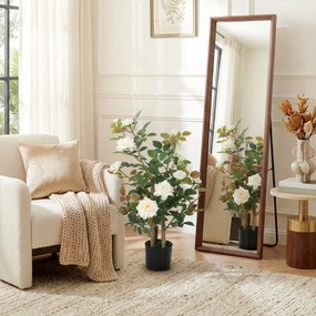 HOMCOM Trandafir Artificial cu 17 Flori, 344 Frunze Mătase, Decor Interior Exterior, 15x15x90 cm, Alb | Aosom Romania
