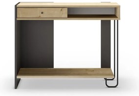 Masă consolă neagră/în culoare naturală cu blat cu aspect de lemn de stejar 35x100 cm Saturne – Marckeric