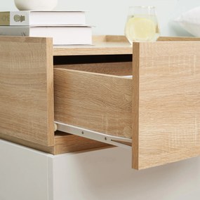 HOMCOM Bedside Table with 2 Stackable Drawers, Modern Nightstand, End Table for Bedroom, Living Room, Nature Wood and White | Aosom Romania