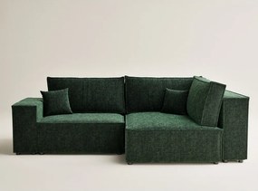 Colțar verde închis extensibil/cu spațiu de depozitare cu tapițerie din chenille (cu colț pe partea dreaptă/în formă de ”L”) Tonga – Maison de Rêve