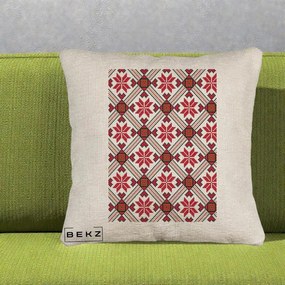 Perna Personalizata Motiv Traditional Ie Romaneasca Rosu, 40x40 cm, Bej Canapea, Husa Detasabila, Perna Inclusa, BEKZ®