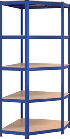 vidaXL Raft de colț cu 5 niveluri, albastru, oțel și lemn prelucrat