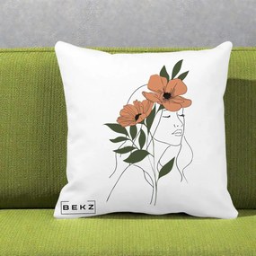 Perna Decorativa Portret Feminin Doua Maci Terracotta, 40x40 cm, Alba Mata, Husa Detasabila, Perna Inclusa, BEKZ®