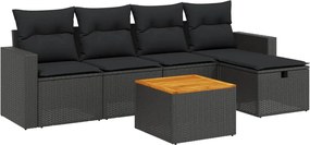 vidaXL Set mobilier de grădină cu perne, 6 piese, negru, poliratan