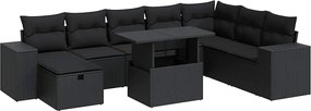 vidaXL Set mobilier de grădină cu perne, 9 piese, negru, poliratan
