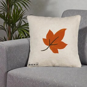 Perna Decorativa Frunza de Toamna Portocalie, 40x40 cm, Bej Canapea, Husa Detasabila, Perna Inclusa, BEKZ®