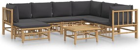 vidaXL Set mobilier de grădină cu perne gri închis, 8 piese, bambus