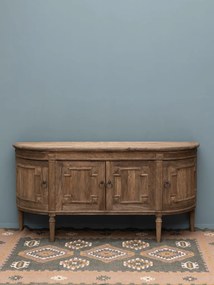 Bufet din lemn masiv de mango, natur, cu 4 uși, laterale rotunjite și decor sculptat, finisaj antichizat, 90 x 178 x 52 cm, „Beaussant”