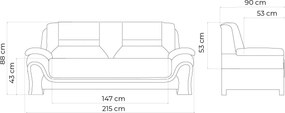 Canapea lemn masiv de birou Toronto 3 locuri Personalizabila, 215 × 90 × 88 cm