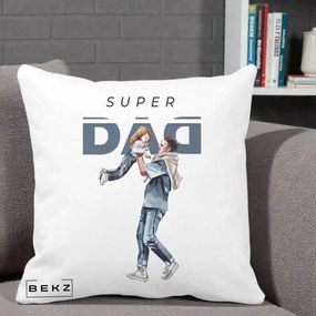Cadou pentru Tata - Perna Personalizata Super DAD Tata si Fiica, 40x40 cm, Alba Mata, Husa Detasabila, Perna Inclusa, BEKZ®