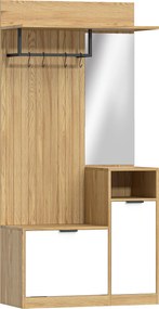 HOMCOM Cuier pentru intrare cu pantofar dulap rafturi deschise și 4 cârlige 80x37x168 cm Stejar | Aosom Romania