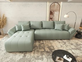 Colțar extensibil dumonde cu ladă de depozitare si sezut confortabil din spuma high-density, Berlin XL Enjoy Mint 350x185 cm