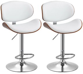 HOMCOM Set de 2 scaune de bar taburet înălțime reglabilă cu înveliș sintetic 53 x 52 x 92-112 cm alb | Aosom Romania